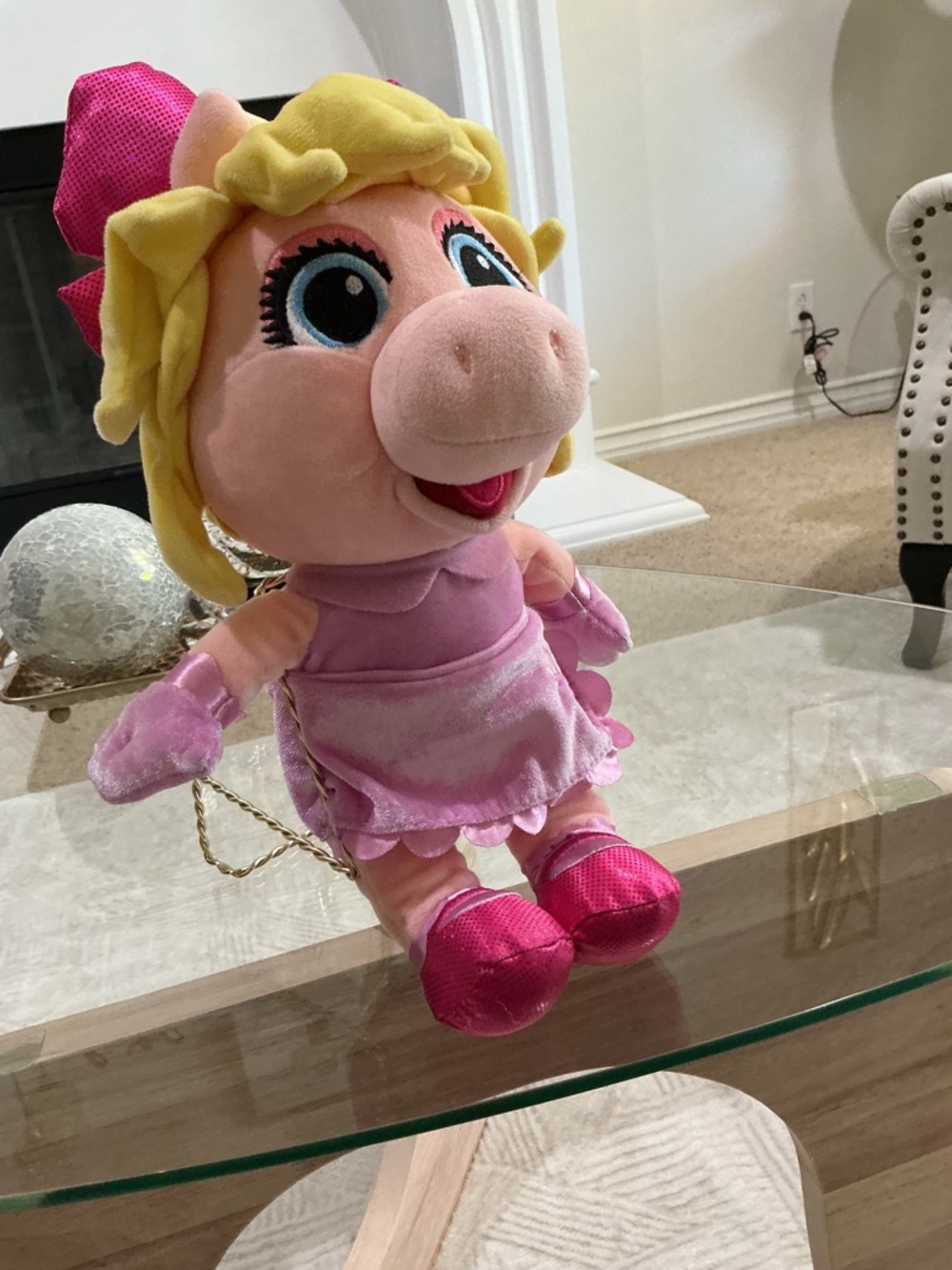 Pink Plush Pig Princess Stuffed Toy with Yellow Hair - Picture 3 of 5